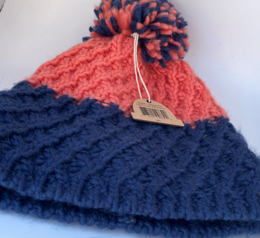 Orange and Blue Pom Knit Hat