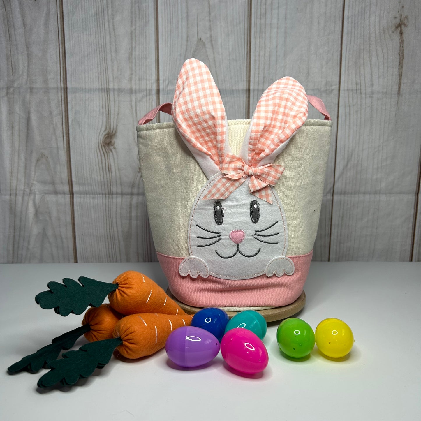 Bunny Easter Basket Bag with Gingham Lined Ears