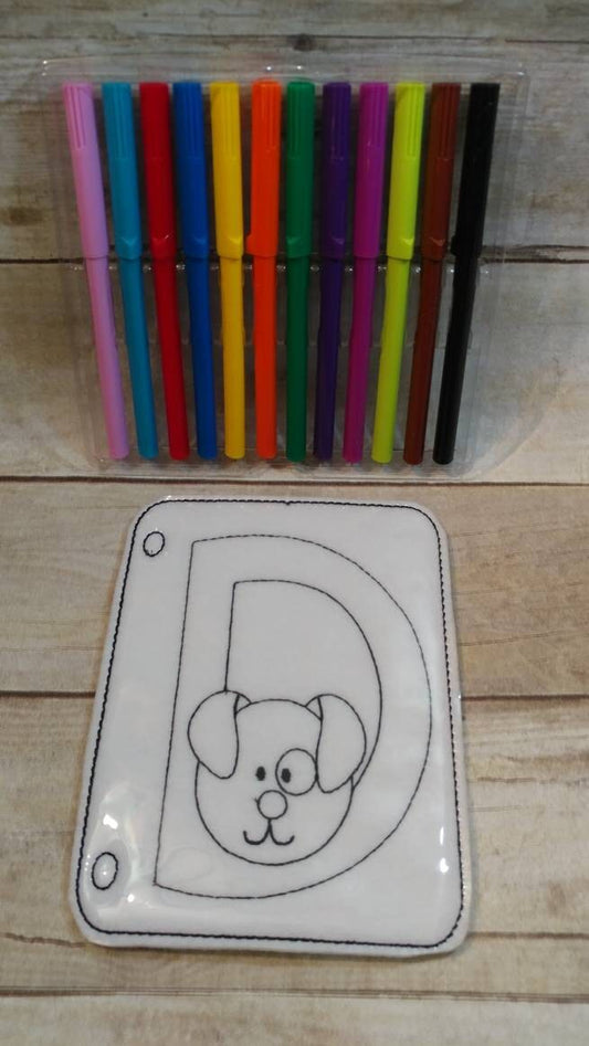 Letter D Reusable Coloring Page, Dog Reusable Coloring Page, Felt Coloring Page, Vinyl Coloring Page, Dry Erase Coloring
