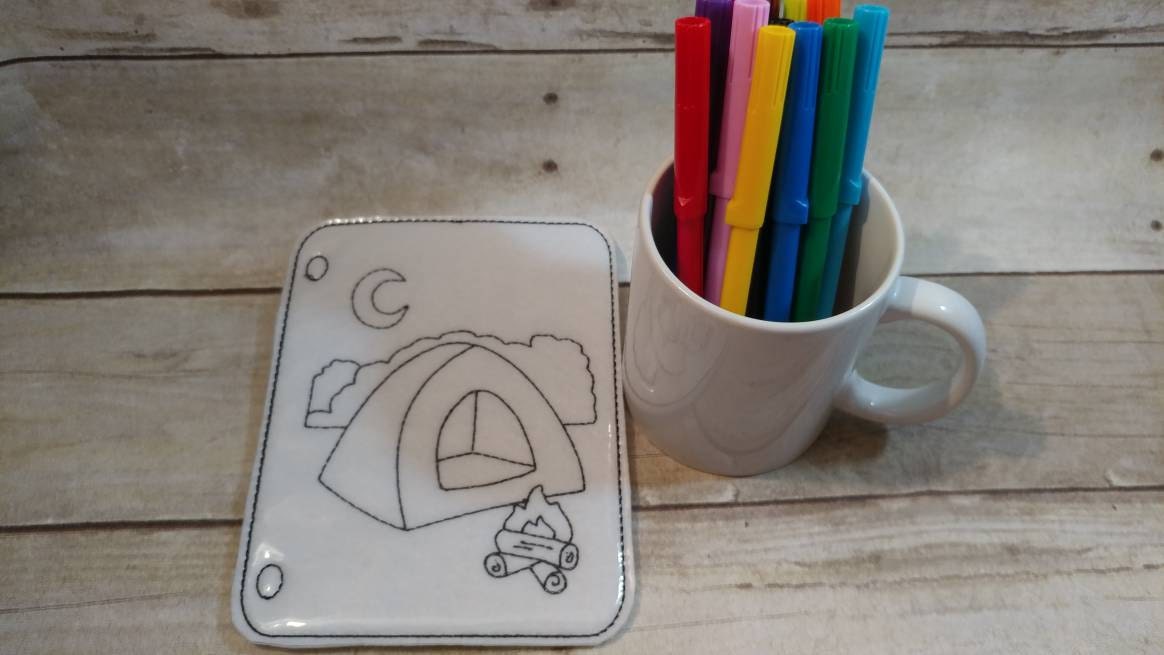 Reusable camping tent vinyl coloring picture for kids