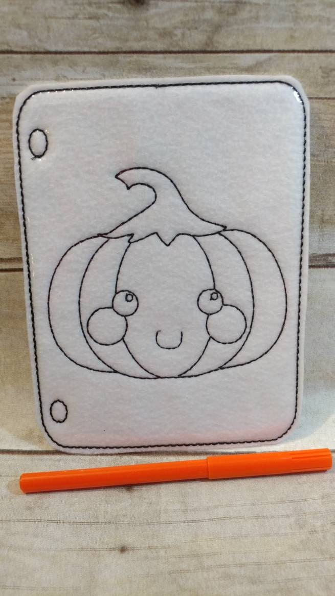 Smiling Pumpkin Reusable Coloring Page, Felt Coloring Page, Vinyl Coloring Pages, Children's Coloring Pages, Birthday Gift,