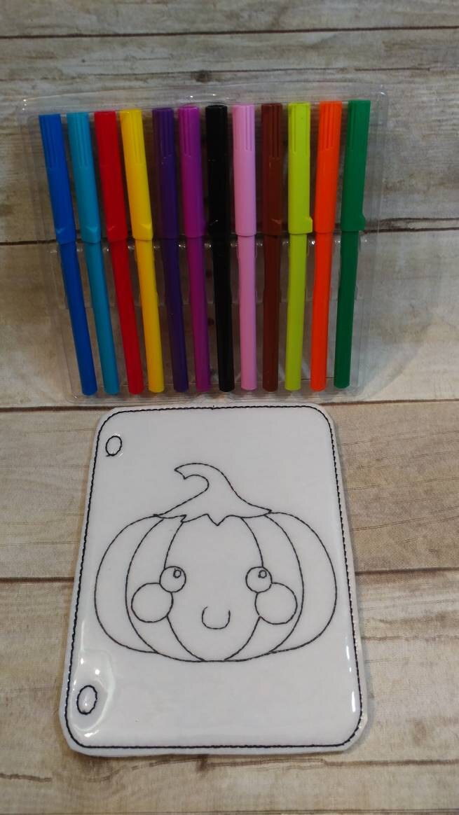 Smiling Pumpkin Reusable Coloring Page, Felt Coloring Page, Vinyl Coloring Pages, Children's Coloring Pages, Birthday Gift,