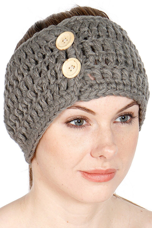 Gray Knit Headband with Buttons