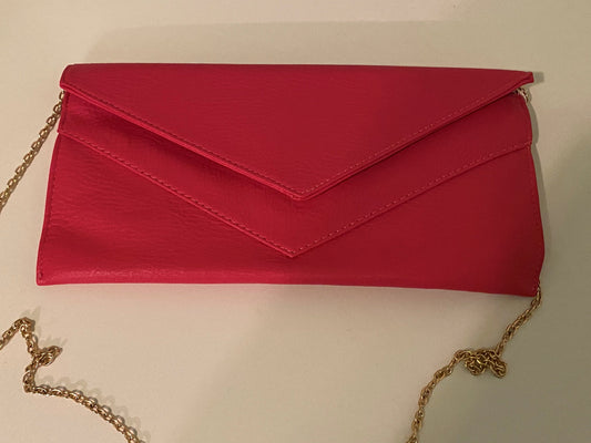 Deep Pink Clutch Purse with Gold Chain Strap