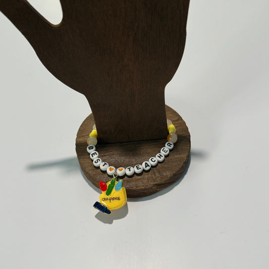 Yellow Glass and Clay Bead Stretch Bracelet for Teacher
