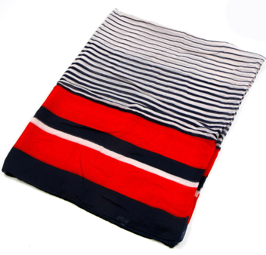 Blue & Red Striped Infinity Scarf