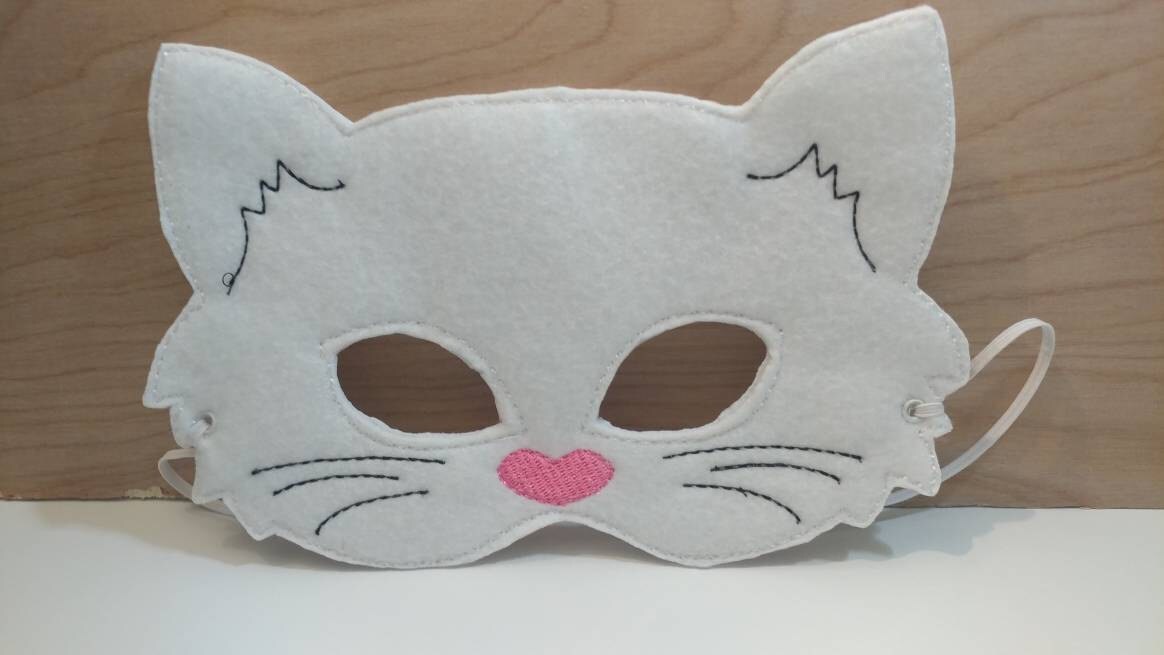 Handcrafted Pretend play felt white cat mask for kids