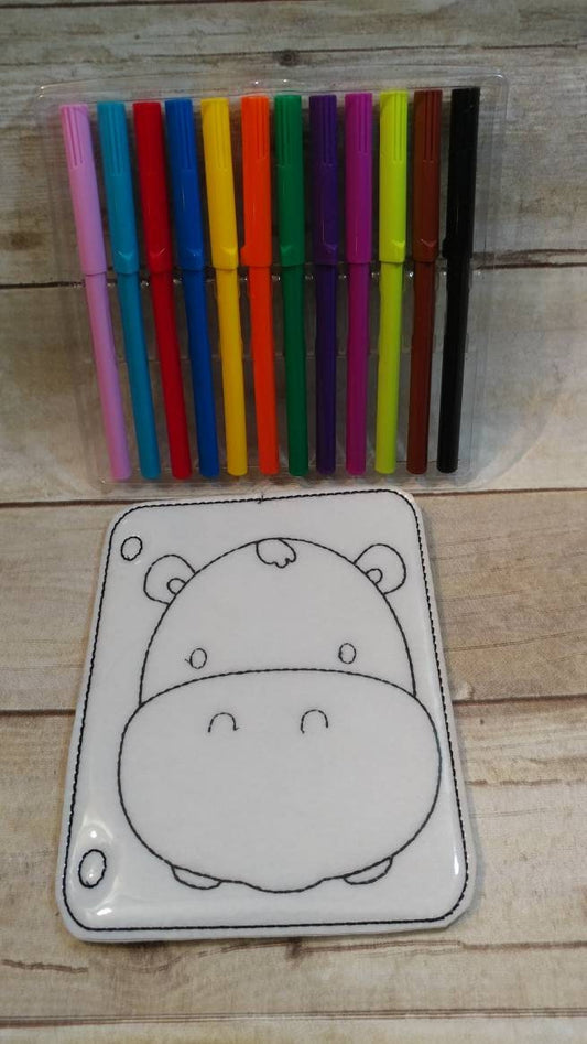 Reusable hippo vinyl coloring picture for kids