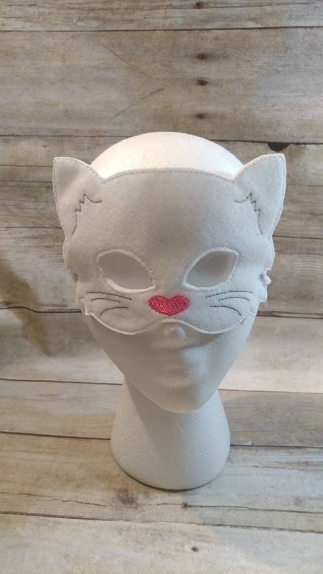 Handcrafted Pretend play felt white cat mask for kids