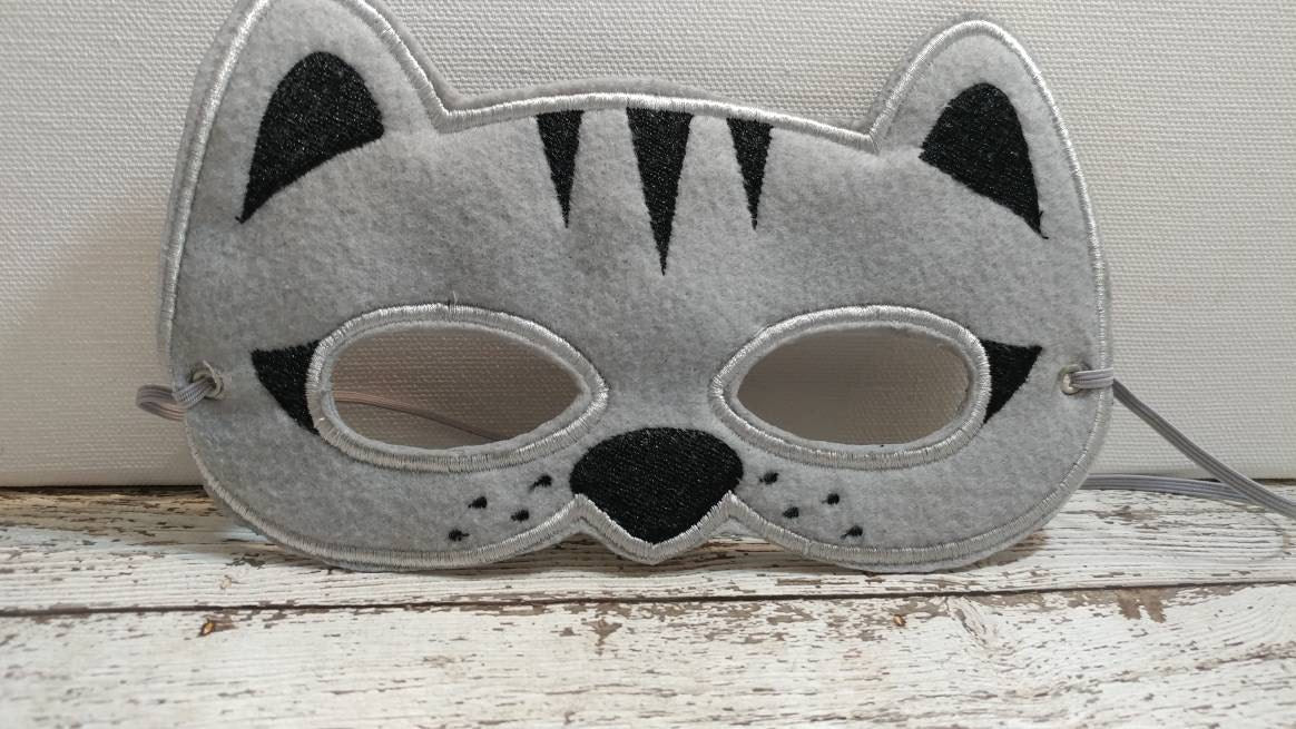 Handcrafted Gray pretend play felt cat mask for kids