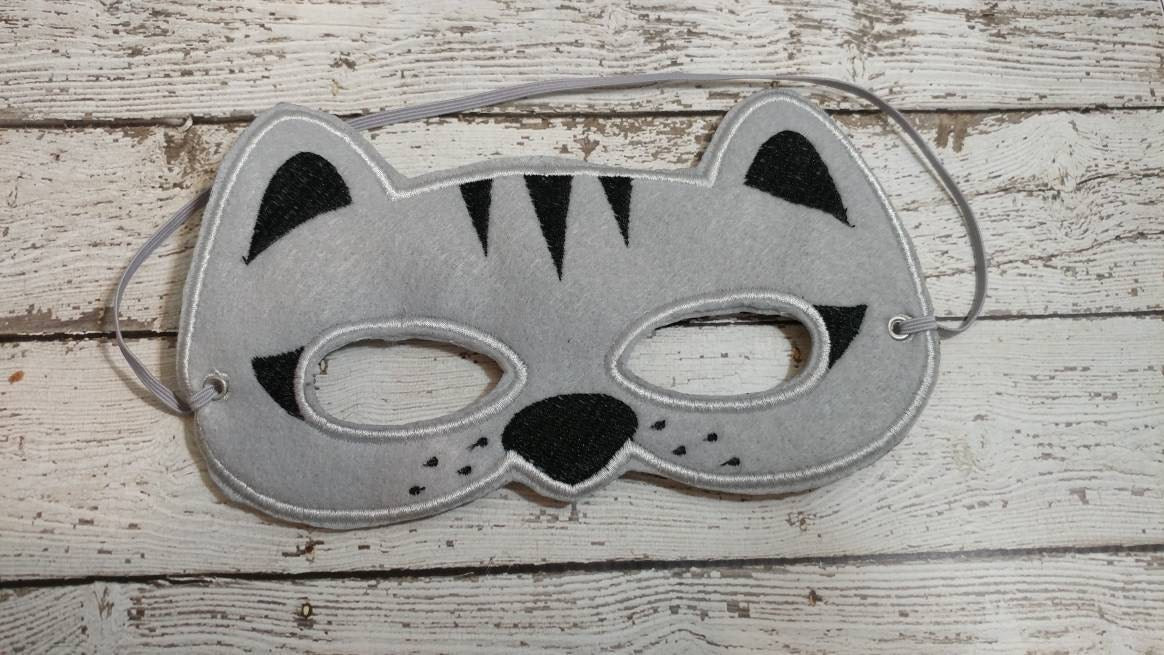 Handcrafted Gray pretend play felt cat mask for kids