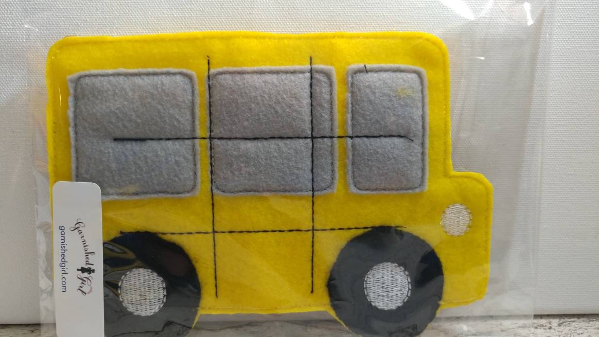 Handcrafted school bus theme tic tac toe game for boys and girls. Can be used as a gift or party favor.