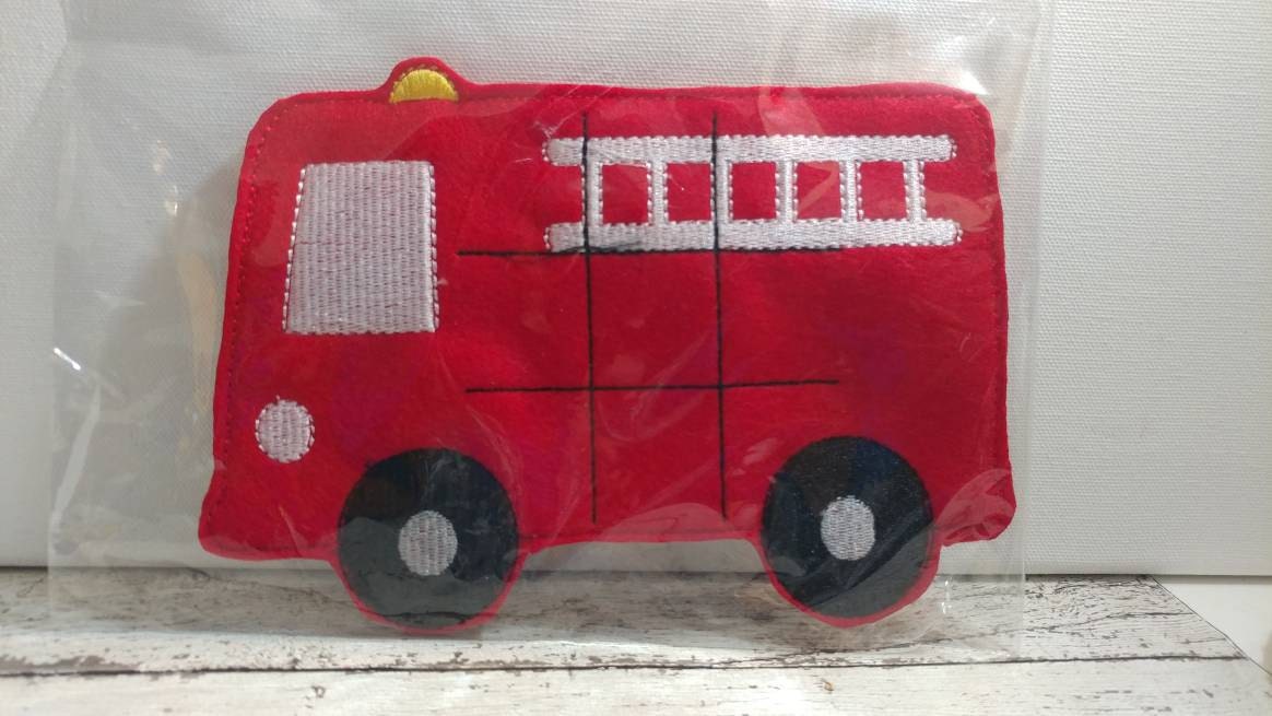 Handcrafted fire truck tic tac toe game for boys and girls. Can be used as a gift or party favor.