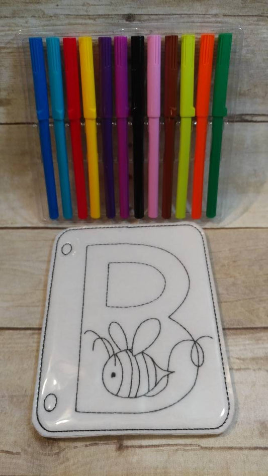 Letter B, Bee Reusable Coloring Page, Felt Coloring Page, Vinyl Coloring Pages, Children's Coloring Pages, Birthday Gift