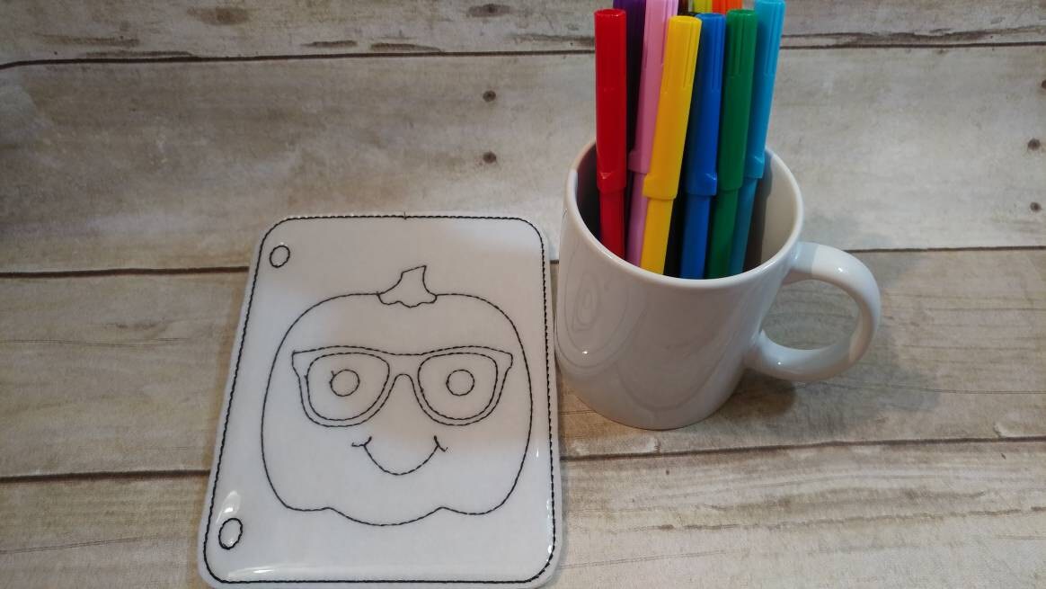 Geeky Pumpkin Reusable Coloring Page, Felt Coloring Page, Vinyl Coloring Pages, Children's Coloring Pages, Holiday Gift