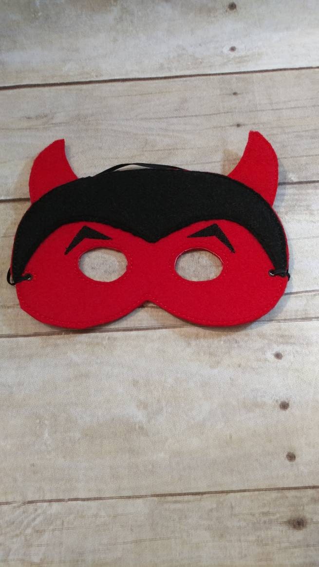 Handcrafted Black and red felt pretend play devil mask for kids