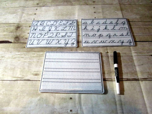 Felt and vinyl cursive writing boards for the home and the classroom