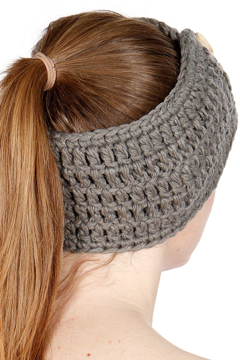 Gray Knit Headband with Buttons
