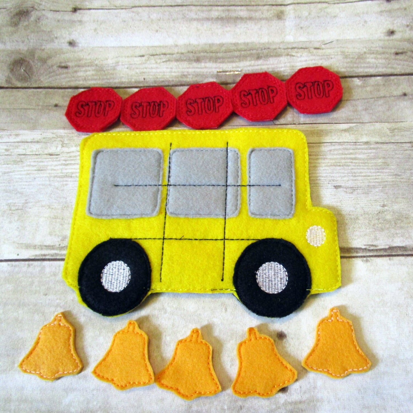 Handcrafted school bus theme tic tac toe game for boys and girls. Can be used as a gift or party favor.